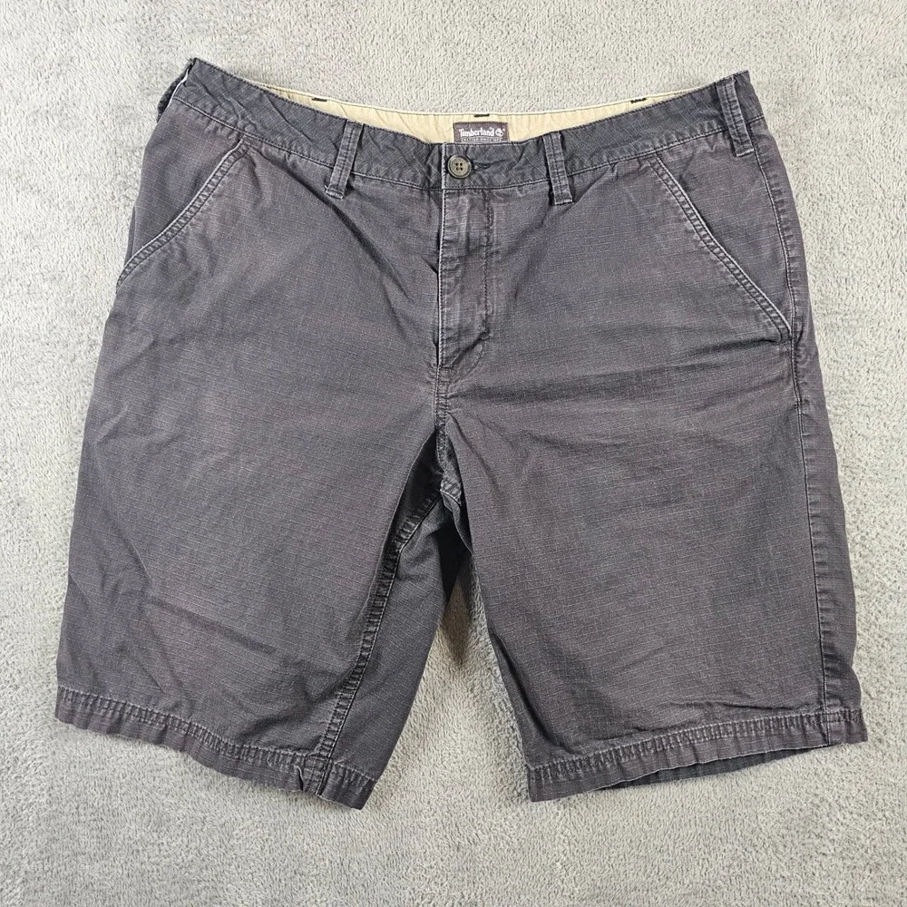 Timberland Mens Classic Charcoal Grey Cotton Textured Shorts W38 Faded